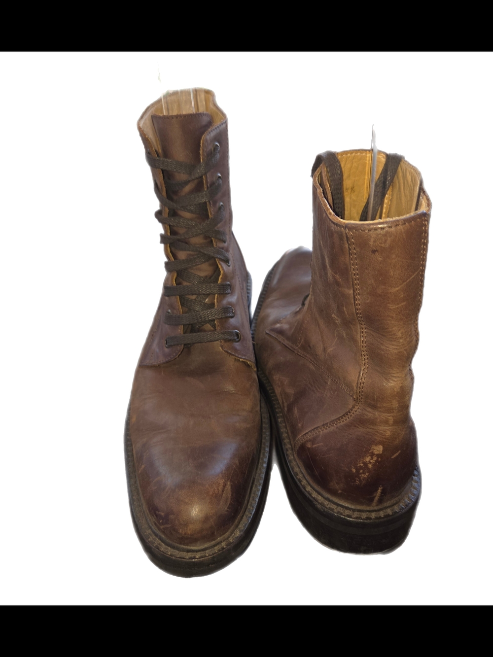 Buttero Men's Brown Leather Distressed Lace-Up High-Top Boots Size 43 1/2 - Picture 6 of 7
